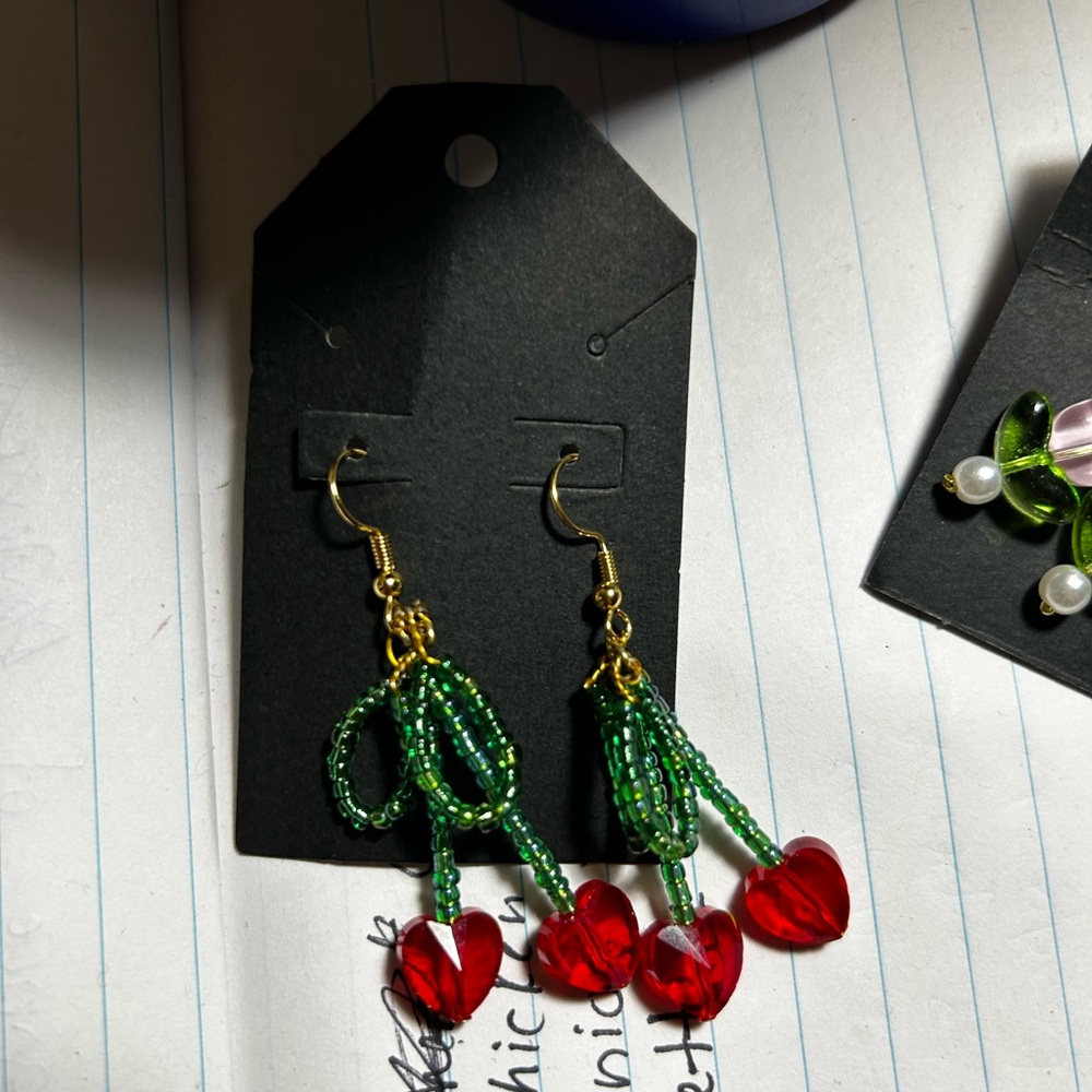 Elegant Red and Green Beaded Earrings